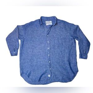 Frank & Eileen Shirt Womens One-size Mackenzie Blue 100% Woven Linen Button Up